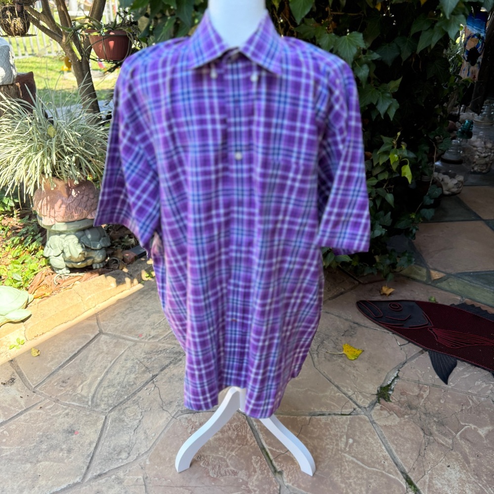 Daniel Cremieux‎ Purple Plaid Short-Sleeve Button-Down Shirt